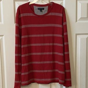 BANANA REPUBLIC MENS PULLOVER STRIPE LONG SLEEVE SHIRT/ RED- GRAY/ LARGE/RN54023